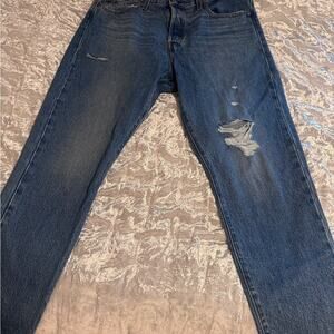 Levi's Blue Wedgie Straight Leg Jeans with Natural Distressing